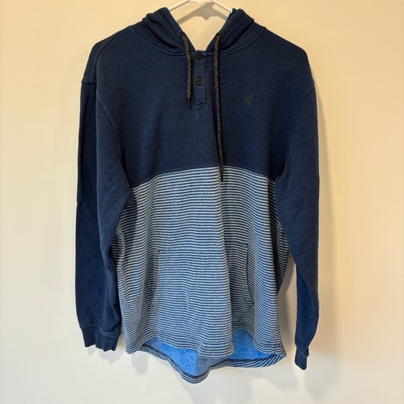 Hurley Blue Hoodie Stripes Pullover Sweatshirt Casual Athleisure Streetwear - Picture 7 of 11